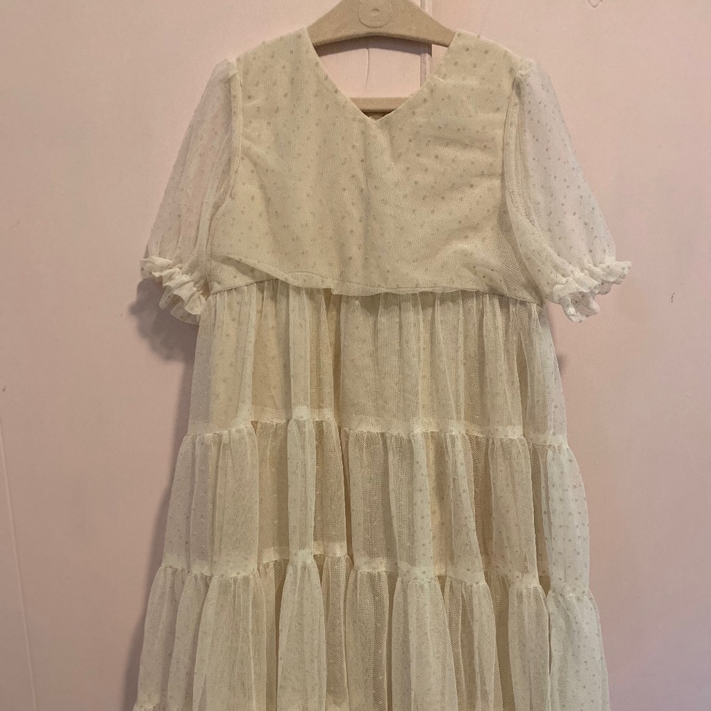 Girls' Cream Tiered Tulle Party Dress